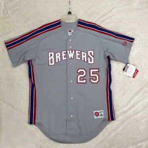 Milwaukee Brewers #25 Baseball Gray Jersey Shirt